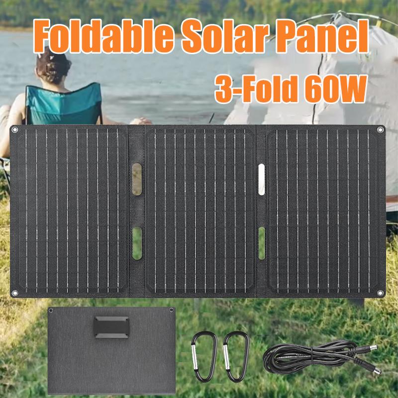60W Foldable Solar Panel Charger USB Type-C DC Portable Solar Cell Folding Bag Power Bank For Phone Outdoor Hiking Camping