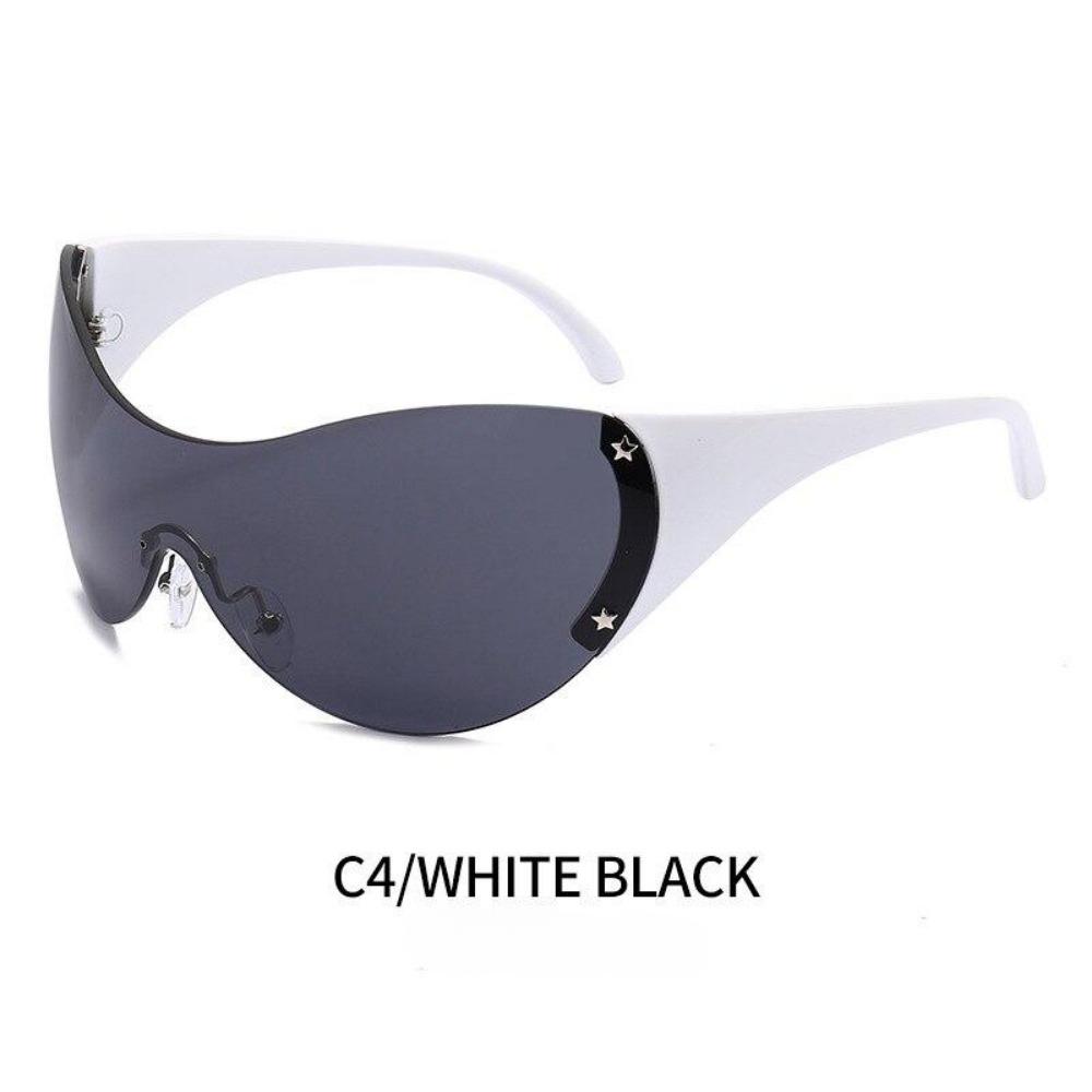 

Модные большие цельные солнцезащитные очки Y2K, женские брендовые винтажные солнцезащитные очки без оправы в стиле панк, женские и мужские уникальные звездные оттенки