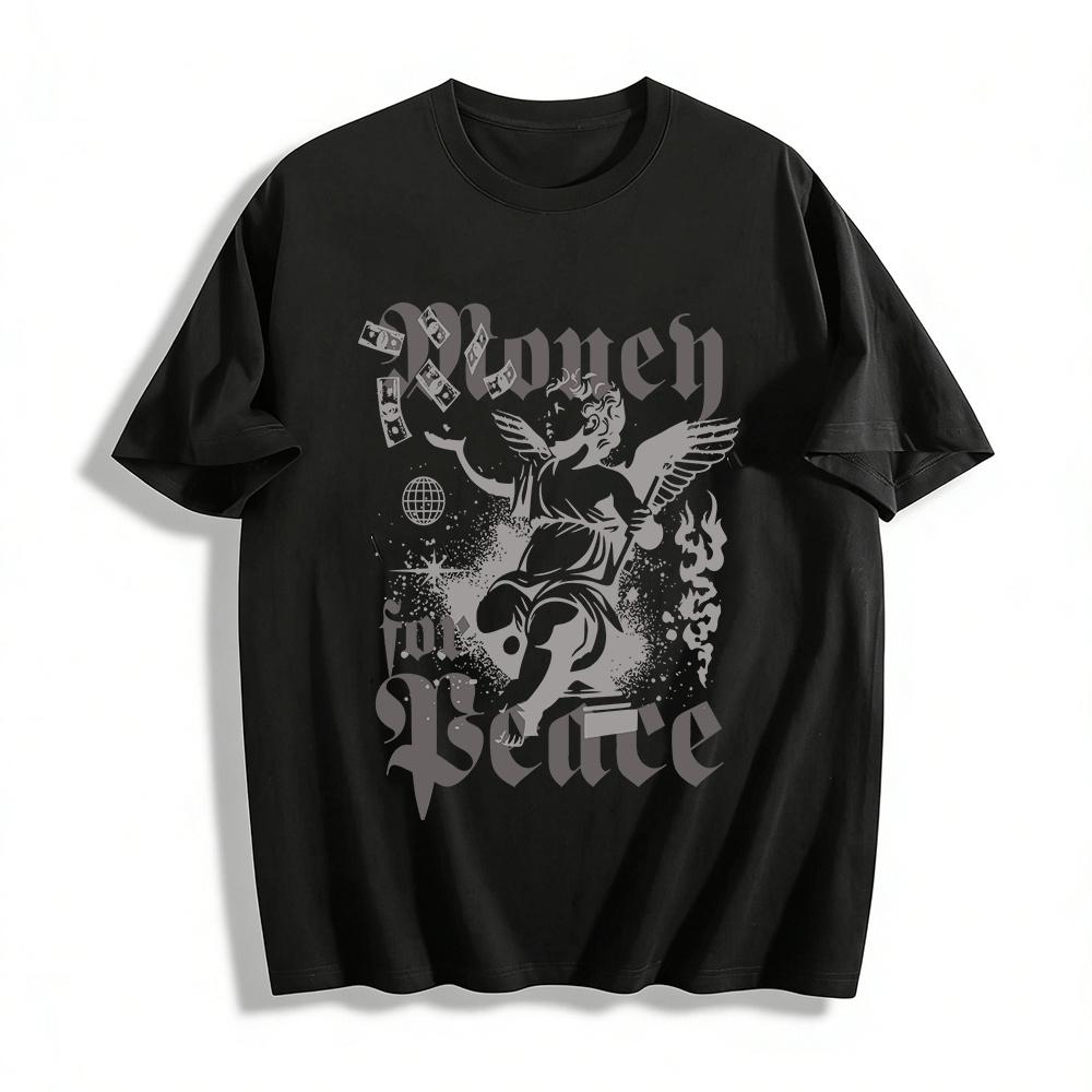 

Vintage Money for Peace Angel Graphic Unisex Short Sleeve T-Shirt Pure cotton T-shirt XXS