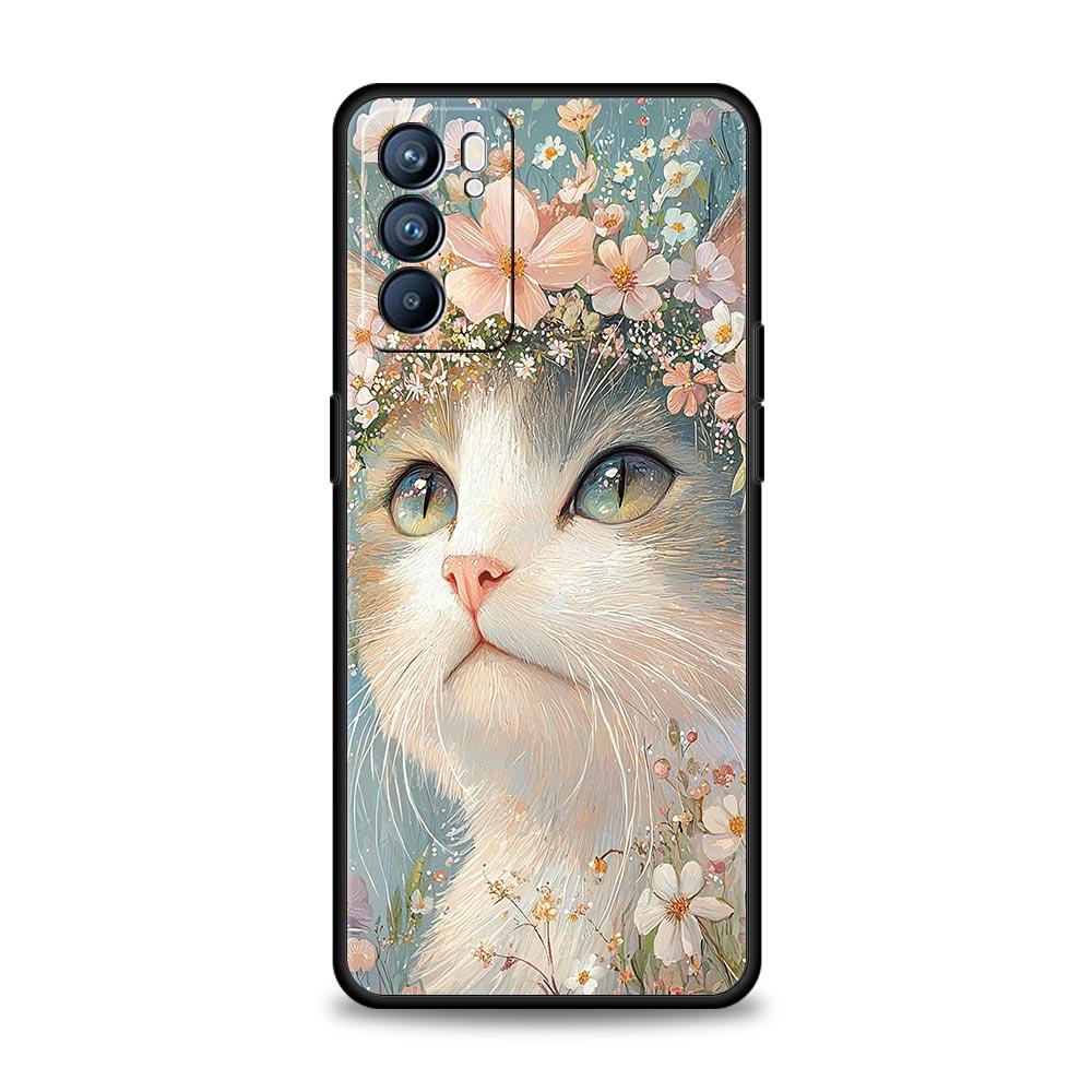Cute Cat Phone Case For Oppo Reno 13 12 11 10 7 F Find X5 X6 A98 A80 A79 A78 A57 A54 A31 A17 Pro 5G Soft TPU Cover Fundas Capas
