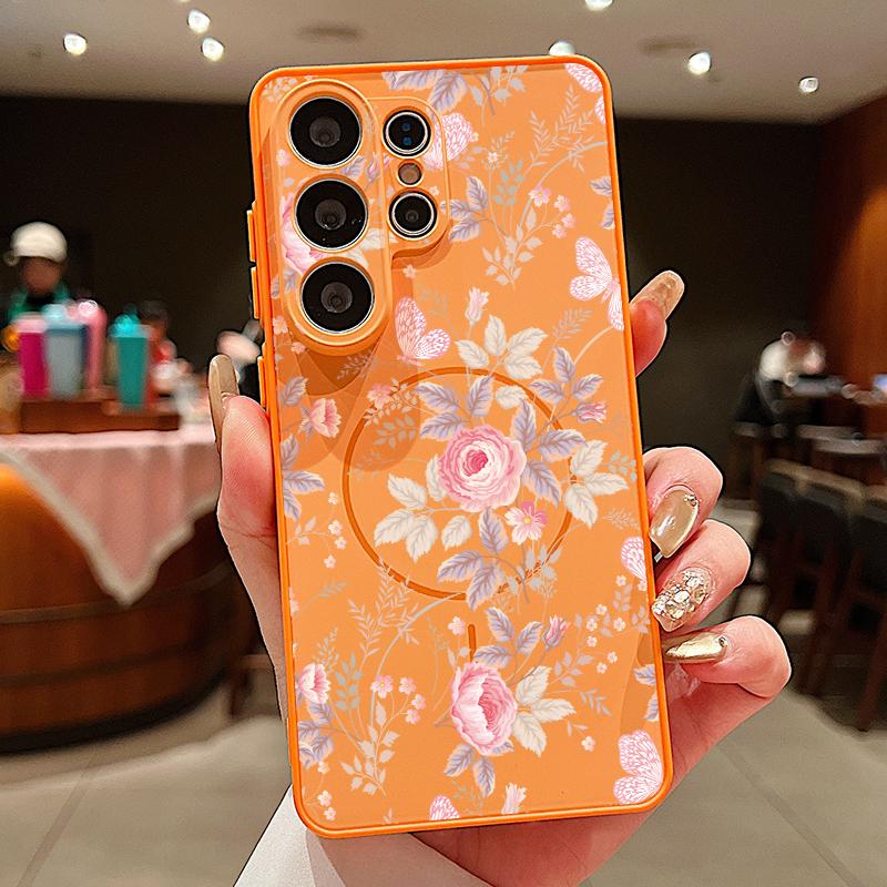 INS Sunflower Print Magnetic Case For Samsung S26 Ultra S25 Edge S24 FE S23 S22 Plus A54 A15 A35 A55 A16 A36 A56 A17 A37 A57 5G Matte Cover