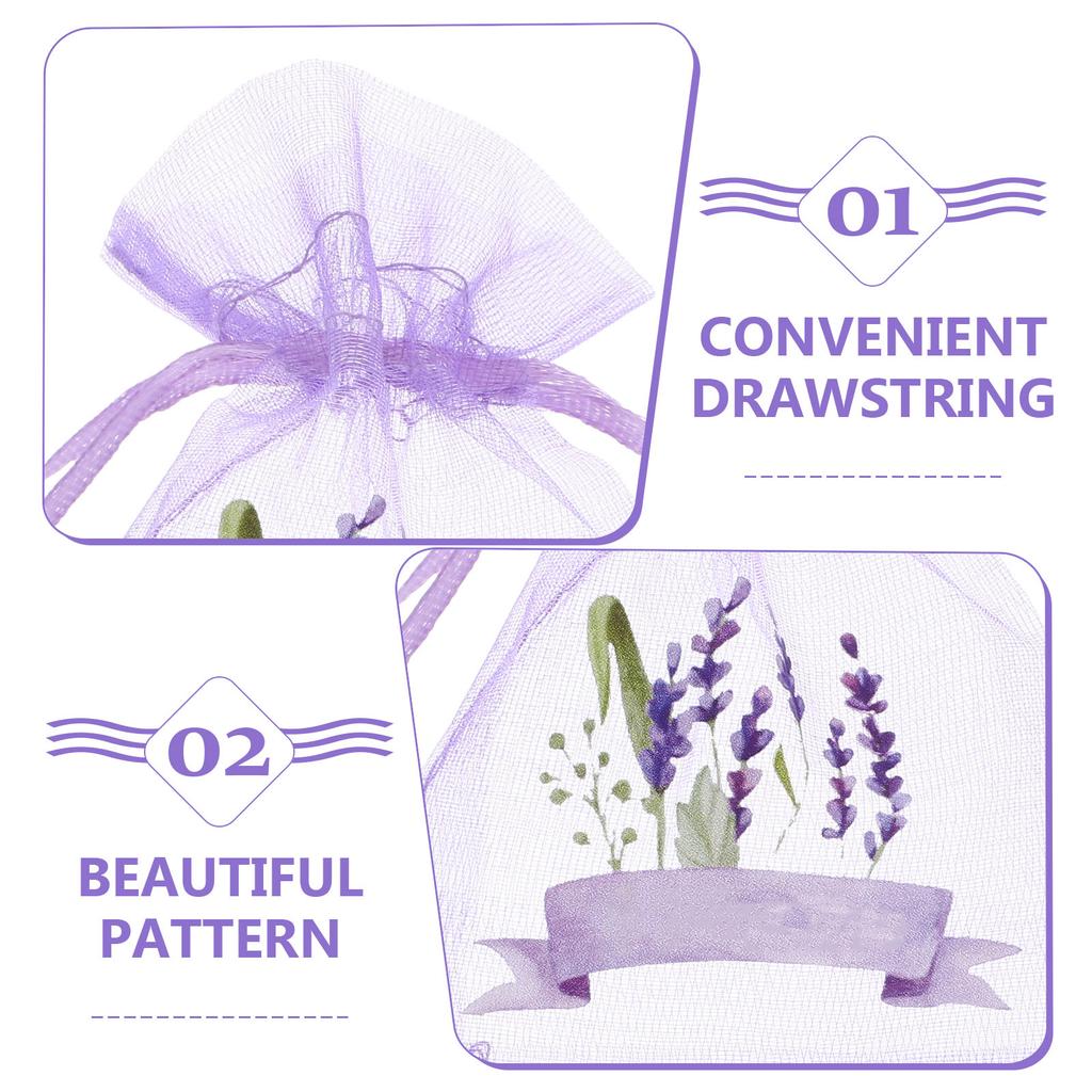 20Pcs Lavender Drawstring Mesh Bags Sachets Pouches Fragrance Storage Elegant Design Multiuse for Drawers Cars