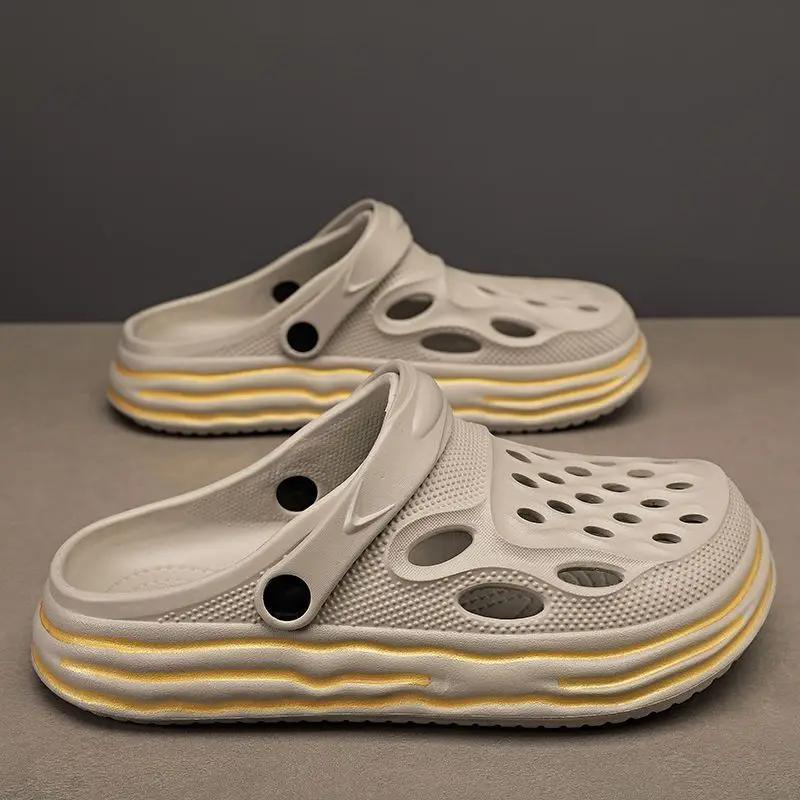 Fashion Platform Male Slipper Hole Sabot Slides Soft Beach Casual 2025 Style Fun Adult High Quality Fashion Designer Luxury Men's Shoe