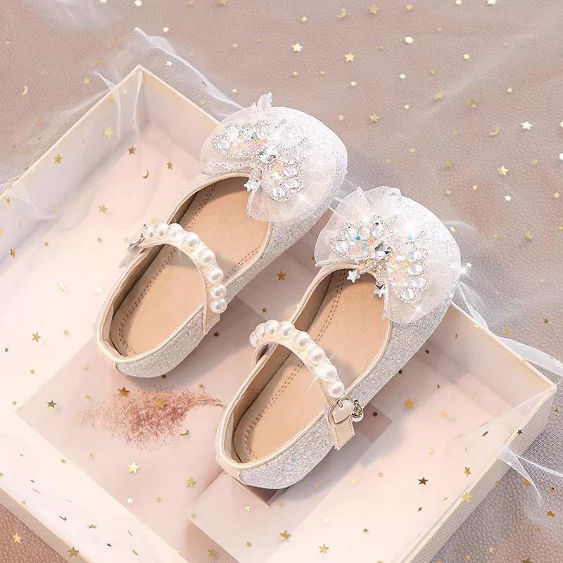 Girls princess leather shoes 2025 autumn new baby crystal single shoes versatile casual princess style performance shoes student shoes