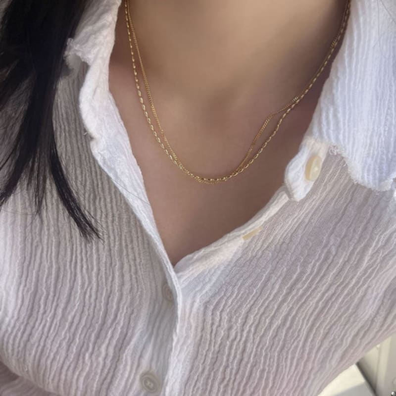 Youngglow Silver925 Dotted Line Layerd Necklace (2color)