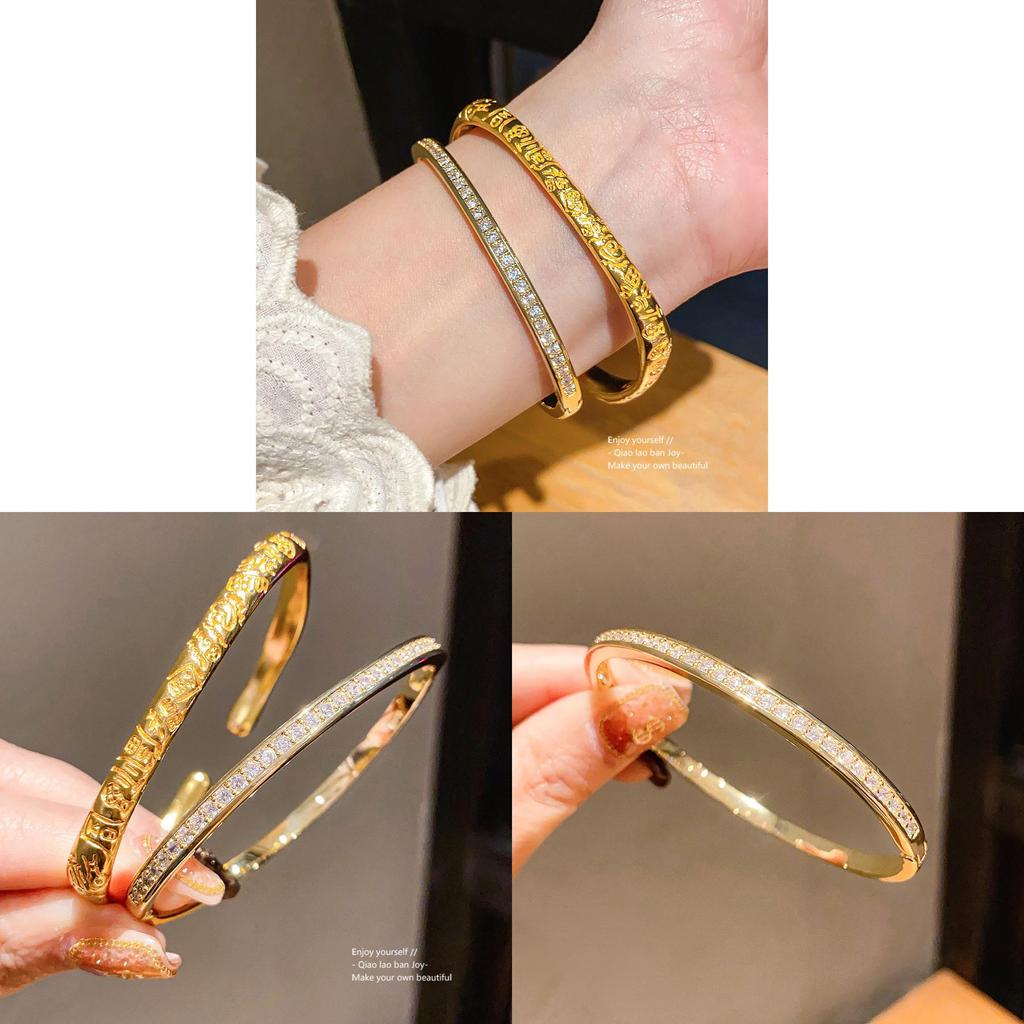 Luxury Copper Open Bracelet With Zircon Stones And Classic Round Elements For Women