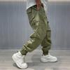 Pantaloni Cargo Larghi con Coulisse Uomo Trend Vintage Streetwear Estivi Casual Tinta Unita Tasche Larghi Harem