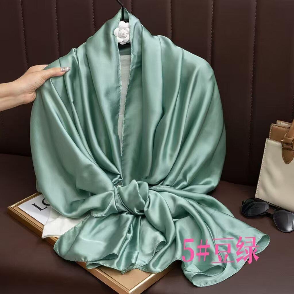 Universal in all seasons, solid-color simulated silk scarf for women, small neck decoration, versatile for women, long silk scarf, shawl for women