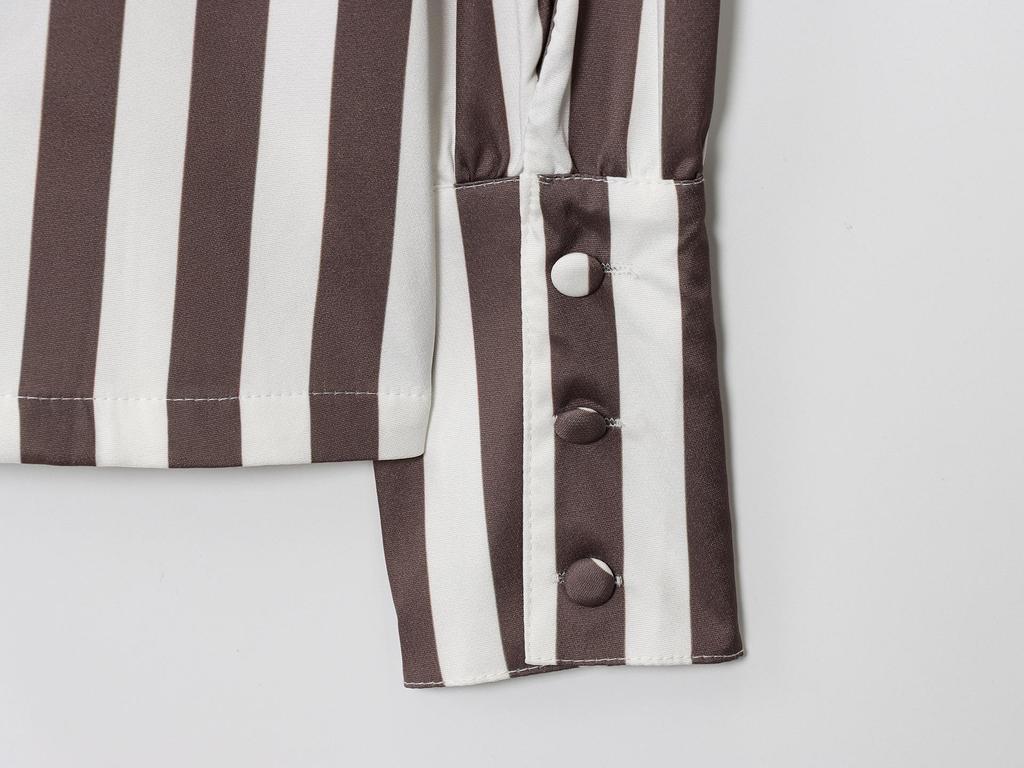 Elegant Women's Long Sleeve Striped Doll Collar Shirt