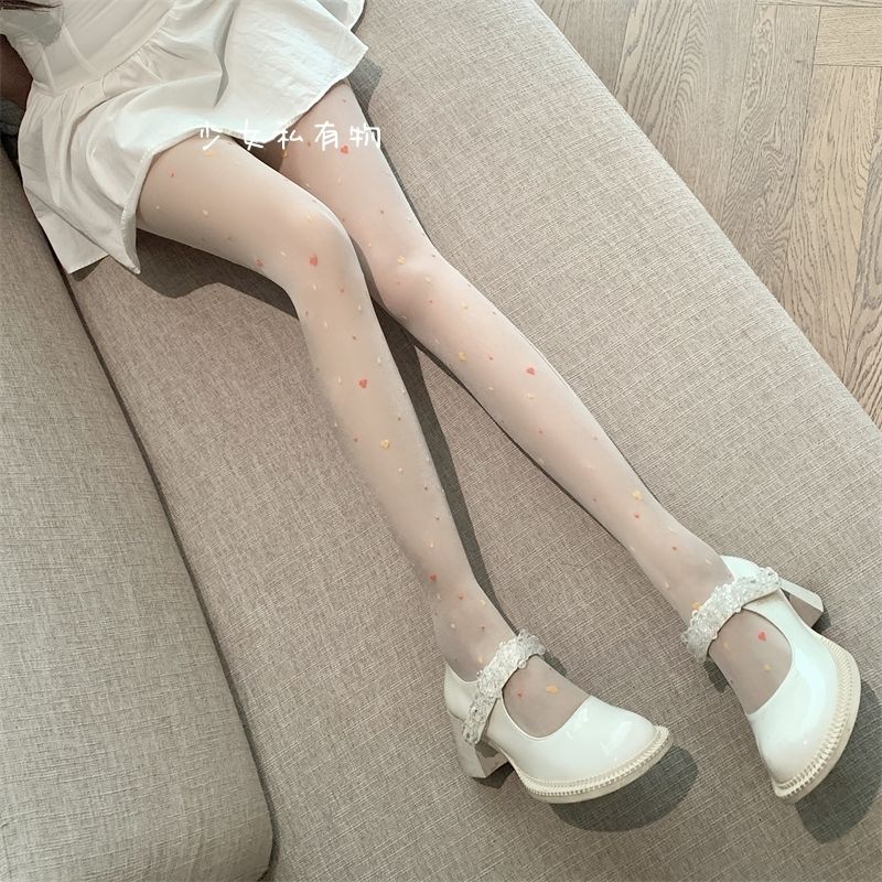 Sexy Love - Heart - Patterned Sheer Covered - Yarn Pantyhose Thin Jacquard - Knit Pantyhose with Love - Heart Pattern Cute Stockings for Girls
