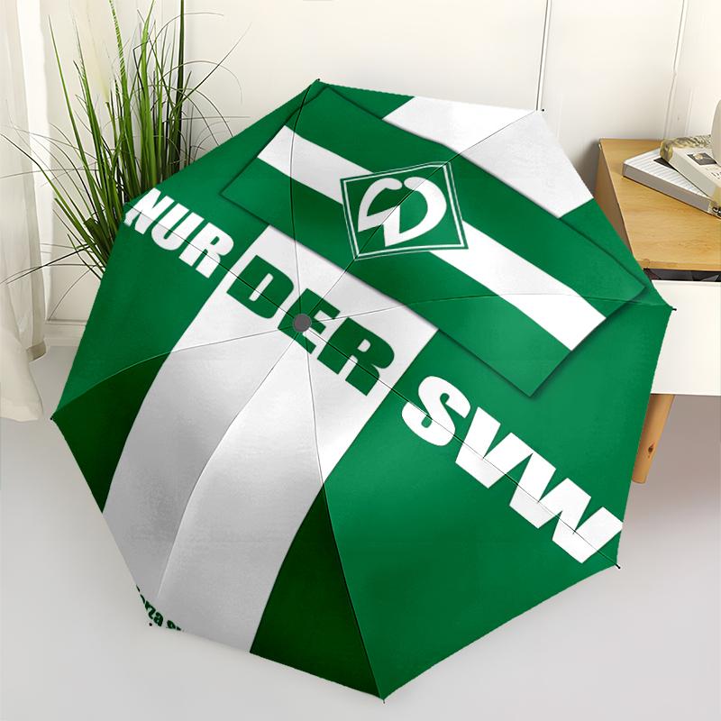 Werder Bremen LOGO Print Automatic Umbrella, 8 Rib Iron Frame, Plastic Handle, Suitable for Outdoor Travel &Daily , Ideal Gift