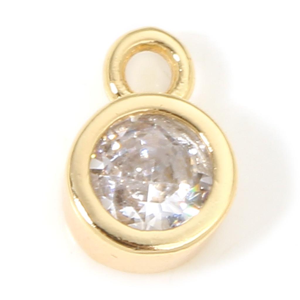 2PCs Classic Brass Birthstone Charms For Necklace DIY 18K Real Gold Plated Round Multicolour Cubic Zirconia Pendant 8mm x 5.5mm