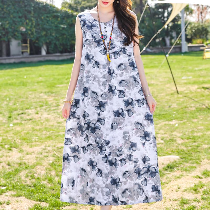 Plus Size Women's Elegant Dresses Loose Summer Sleeveless Dress Female Vintage Clothes