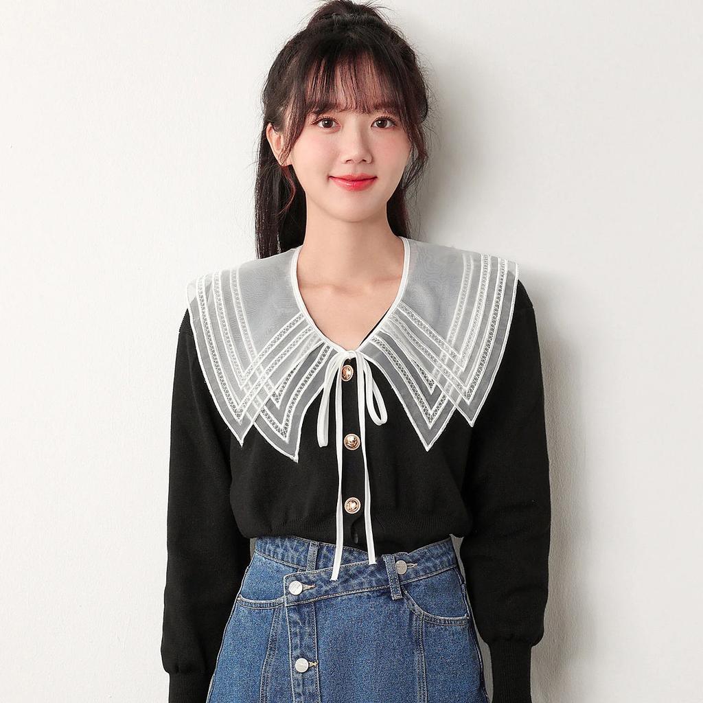 Gefälschter Kragen aus Spitze für Frauen, großes Revers, Puppe, falscher Kragen für Damen, Fliege, Schal, weißes Hemd, abnehmbarer Kragen, Hals, Schleife, Krawatte