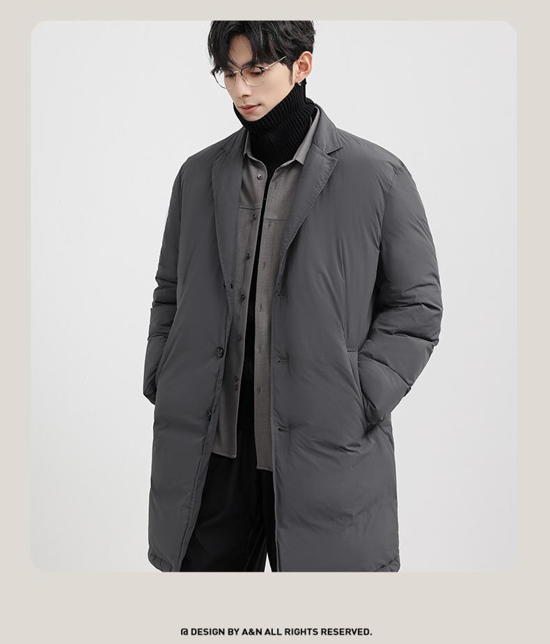 [90% Duck Down] Qiaowao Men's Down Jacket Winter New Business Suit Collar Medium length Coat