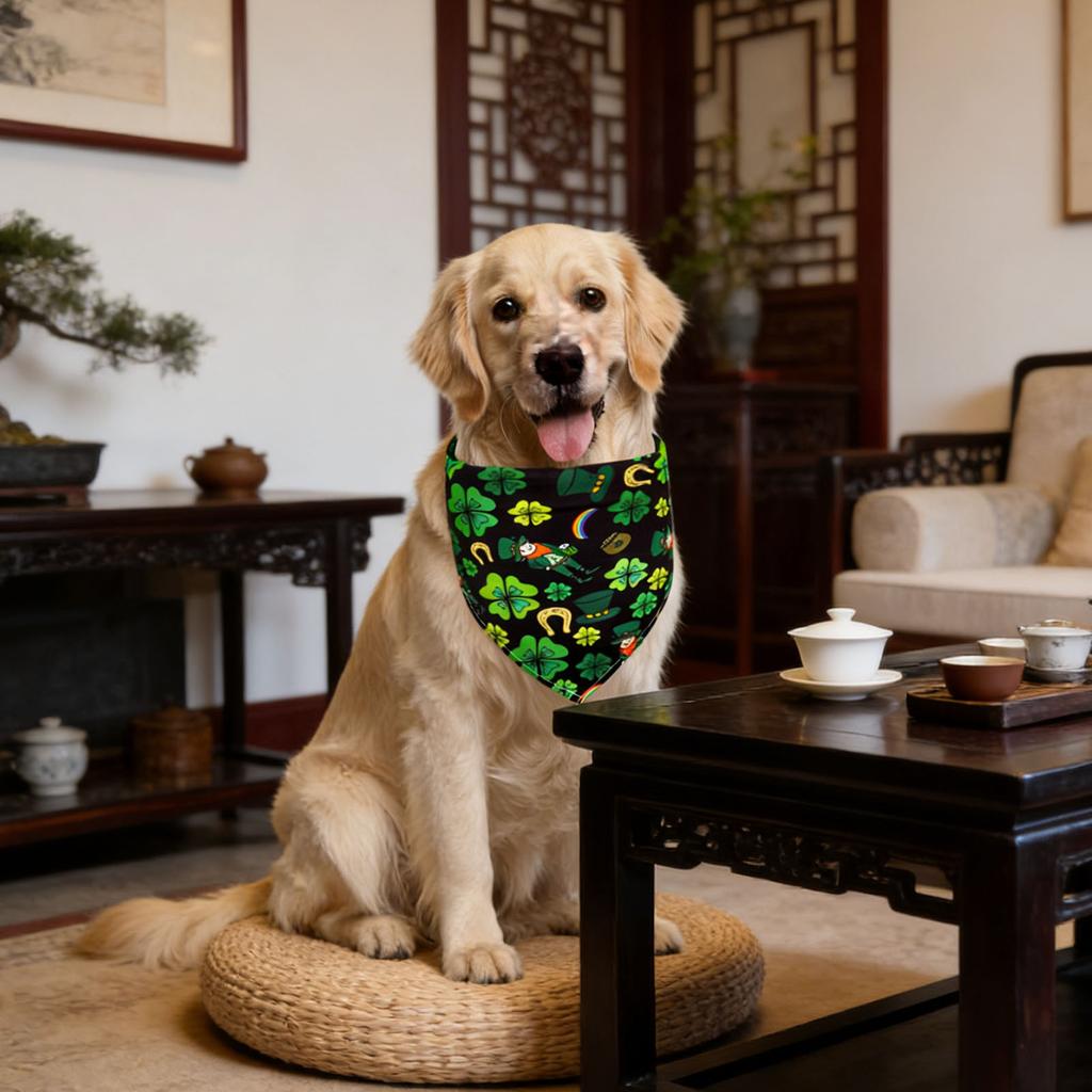 St Patricks Day Pet Bibs Adjustable Clover Pet Triangular Bandanas Creative Neckwear Gift for Small To Medium-Sized Pets