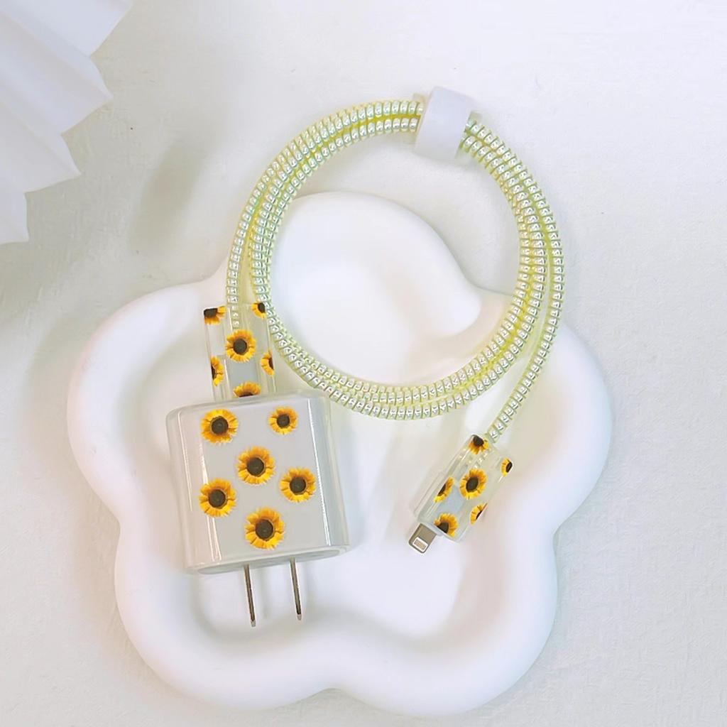 Geeignet für Apple Datenkabel Schutzhülle Ladegerät 20W Schnellladung bruchsicher Kabelaufwickler Niedliches Blume Tier Fortgeschritten