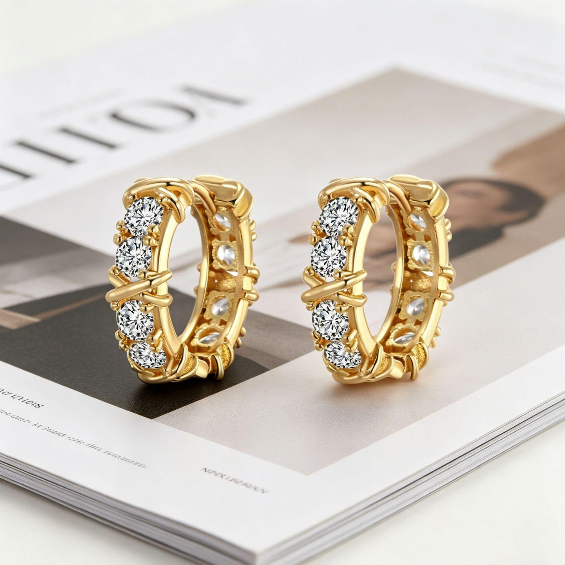 Yanbai Elegant Rhinestone Cross Stud Earrings for Women