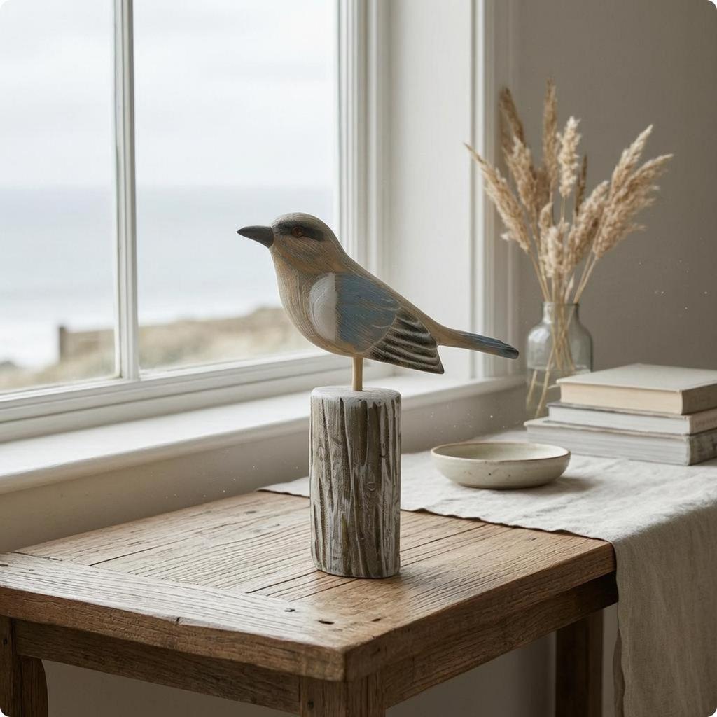 Wooden Bird Ornament Weathered Finish Tabletop Decor Seabird Desktop