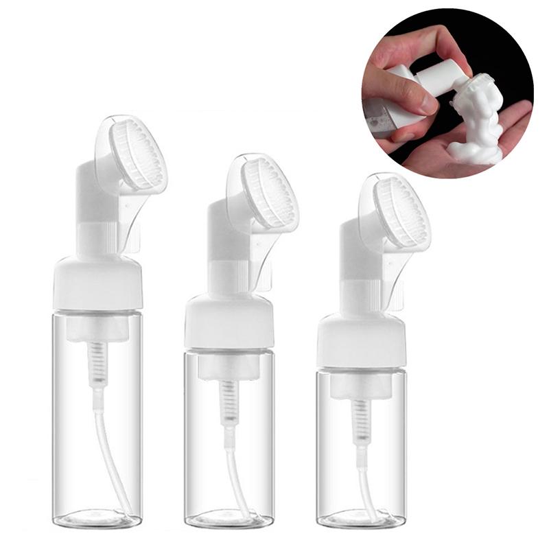 Empty Froth Foaming Pump Bottle 100/150/200ml with Silicone Brush Head Press Type Face Cleaning Foam Bottle for Bath And Beauty