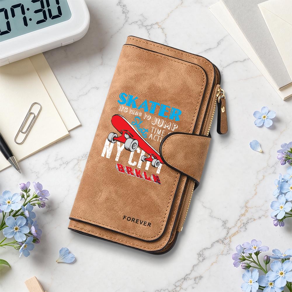 Skater Print Long Wallet Portable Multi Card Holder Fashion Casual Daily Purse