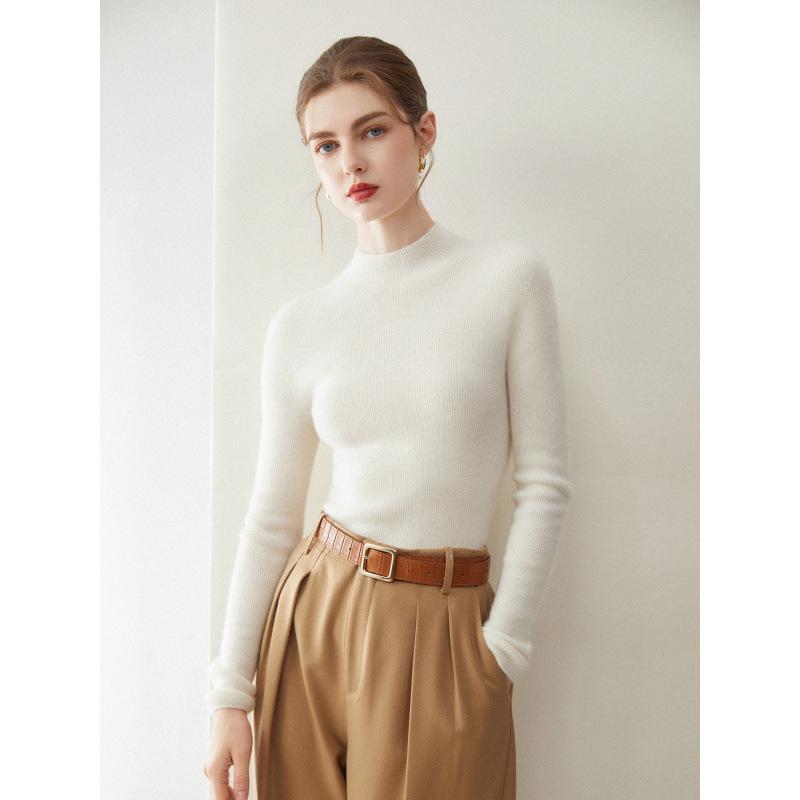 Women's Slim Fit Cashmere Sweater - Half-High Neck, 100% Pure Cashmere, Seamless, Versatile Autumn/Winter Base Layer
