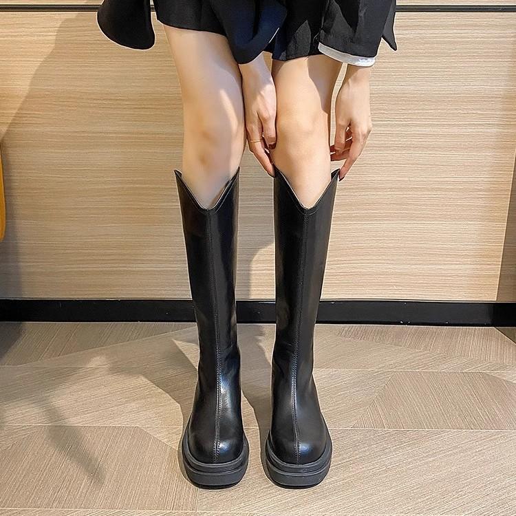 Boots women's autumn and winter 2025 new models but knee thick sole small thick legs thin retro British style knight boots
