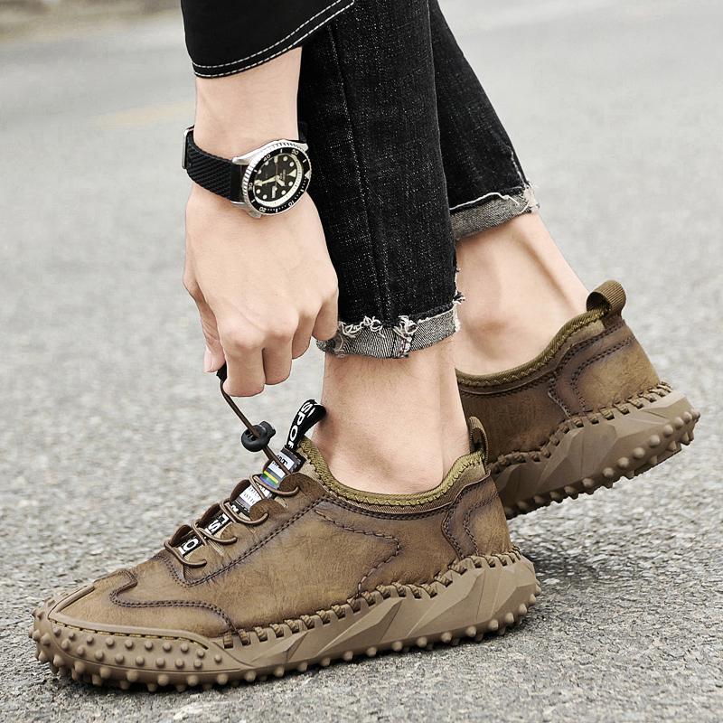 Mens Large Size Handmade Leather Comfy Soft Sock Ankle Boots Autumn Winter Men Boots Handmade Leather Shoe