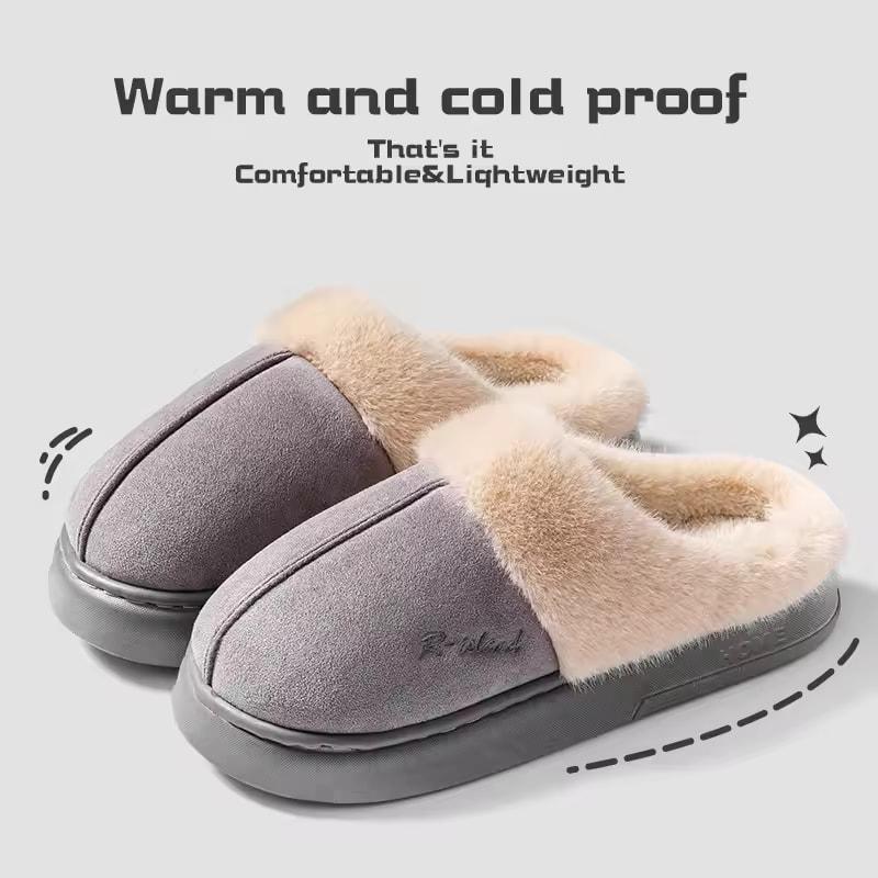 Bomullstofflor för kvinnor för höst och vinter, med varmt foder och tjock mjuk sula, halkfria hemtofflor för par för män
