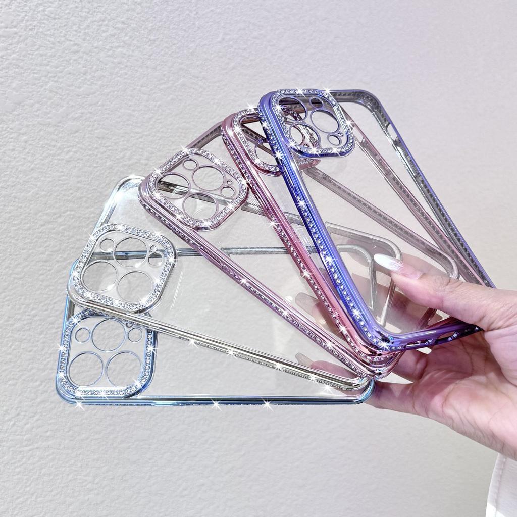 Applicable To IPhone16Pro Angel Eye Single-row Drill Mobile Case Apple 13 Rhinestone Electroplating Transparent Soft Case