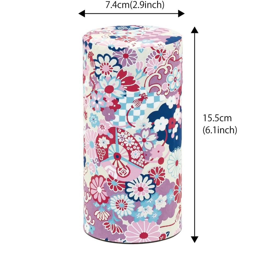 Noguchi Kumataro Tea Garden Tea Large Capacity with Washi Paper and Inner Taisho Yuzen Komon Made in Stylish Caddy, 200g, Lid, Pattern, Japan,