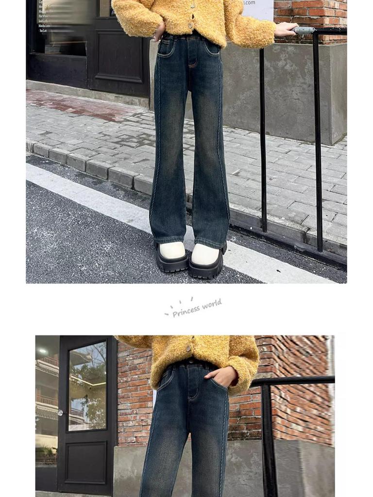 Girls' High-Waisted Retro Flared Jeans - Spring & Autumn