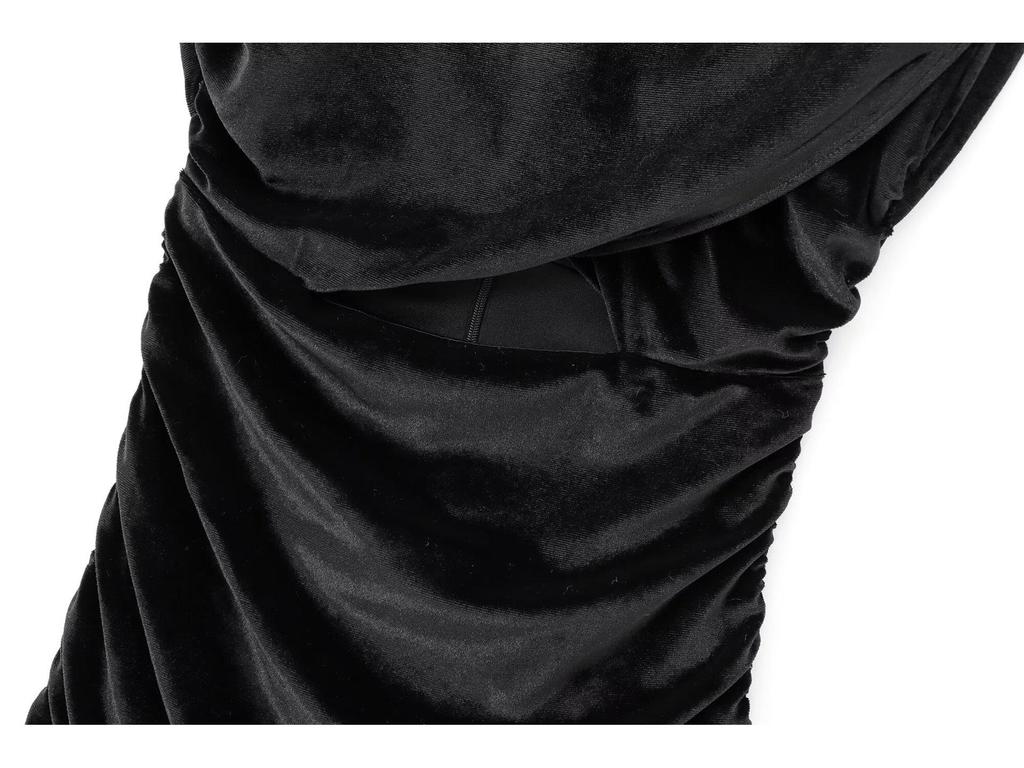 2024 European and American Women's Sexy Slimming Black Velvet Pleated Bodycon Dress