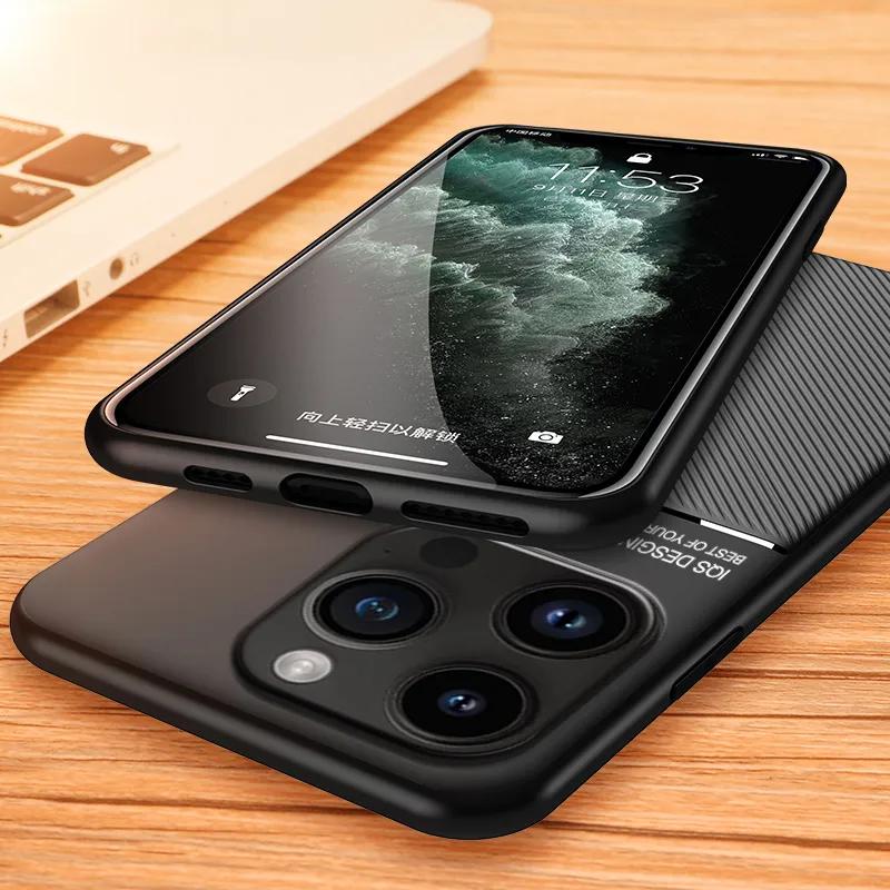 Leather Texture Car Magnetic Holder Case For iPhone 15 14 13 12 11 Pro Max XS X XR 8 7 Plus Shockproof Soft Bumper Protect Cover