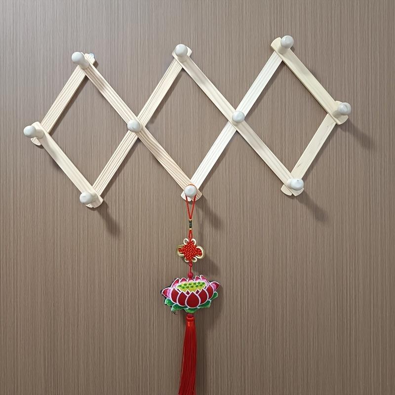 1pc Wooden Retractable Closet Organizer - Space-Saving Wall Mount for Clothes, Hats, & Ties - Durable, Foldable, Aesthetic Stora