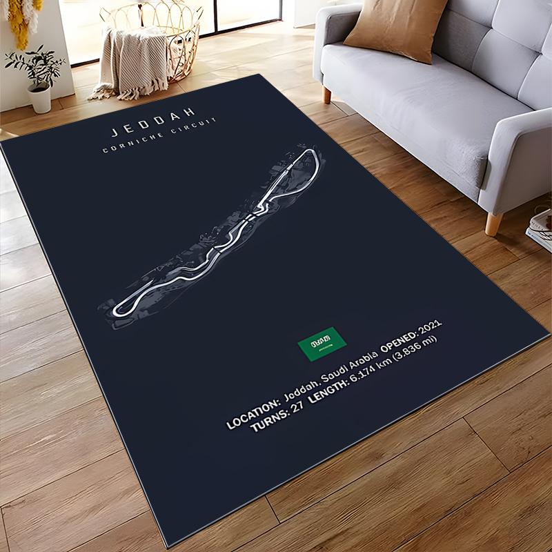 Jeddah Corniche Circuit Map Design Rug Suitable for use as an anti-slip game mat for living room and bedroom sofas