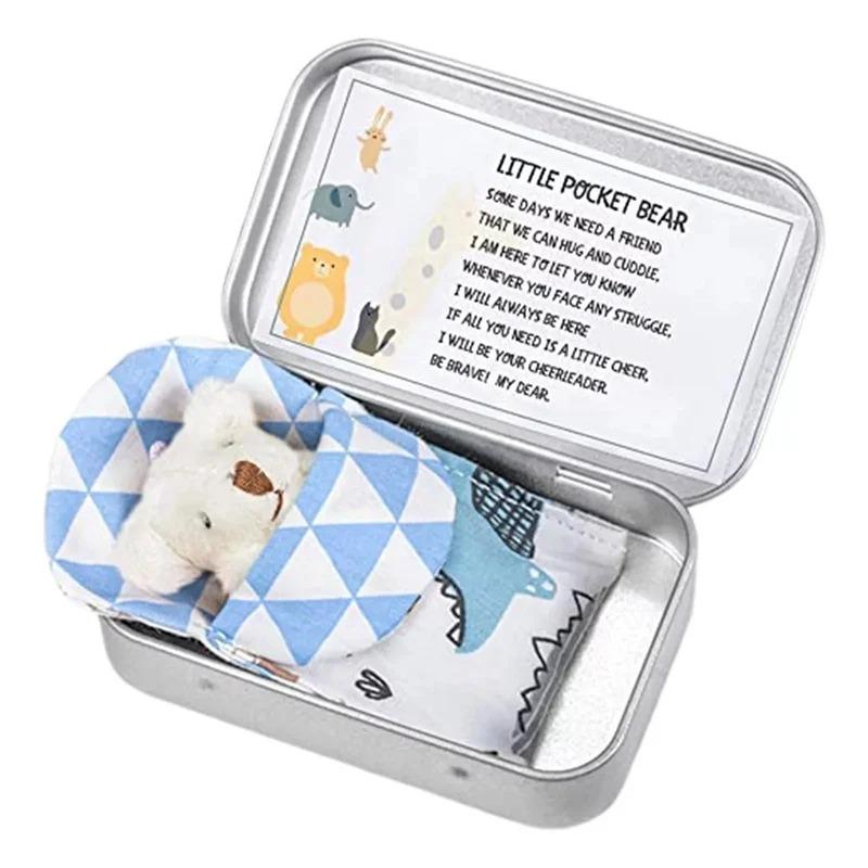 

Карманный медведь жестяная мягкая игрушка плюшевый медведь карманные игрушки стресс маленький день плюшевый друг - медведь пышный мини-медведь кукла детская жестяная коробка кукла D Blue
