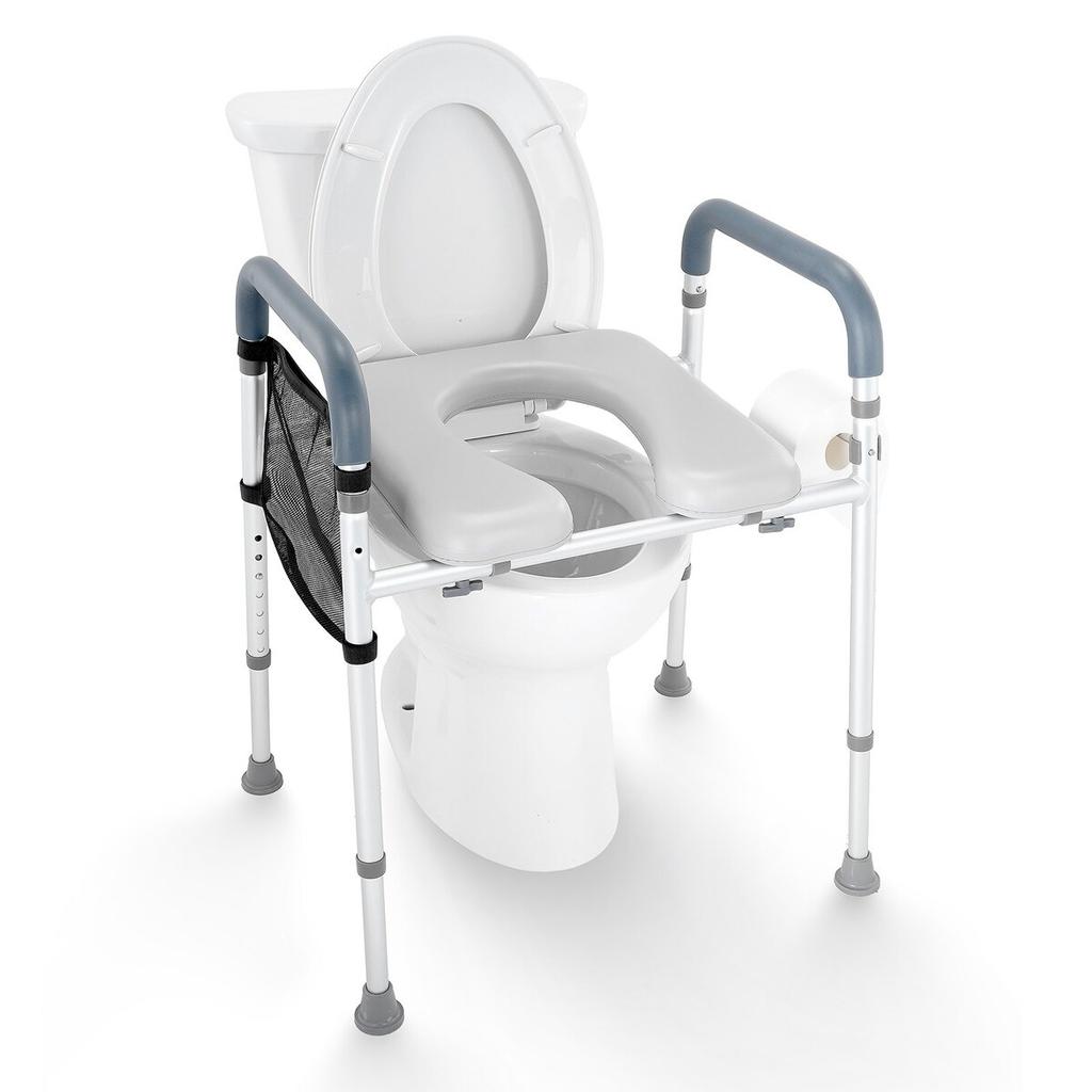 Assento Elevado para Vaso Sanitário, Ajuste de Altura de 7 Posições 490 - 640 mm, Capacidade de Peso de 158,7 kg, com Estrutura de Alumínio Acolchoada para Conforto, Assento de Vaso Sanitário Universal