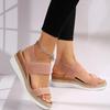 Plus Size Elastic Band Wedge Sandals, Women's Summer 2025, Slip-on Thick Sole Open Toe Sandals