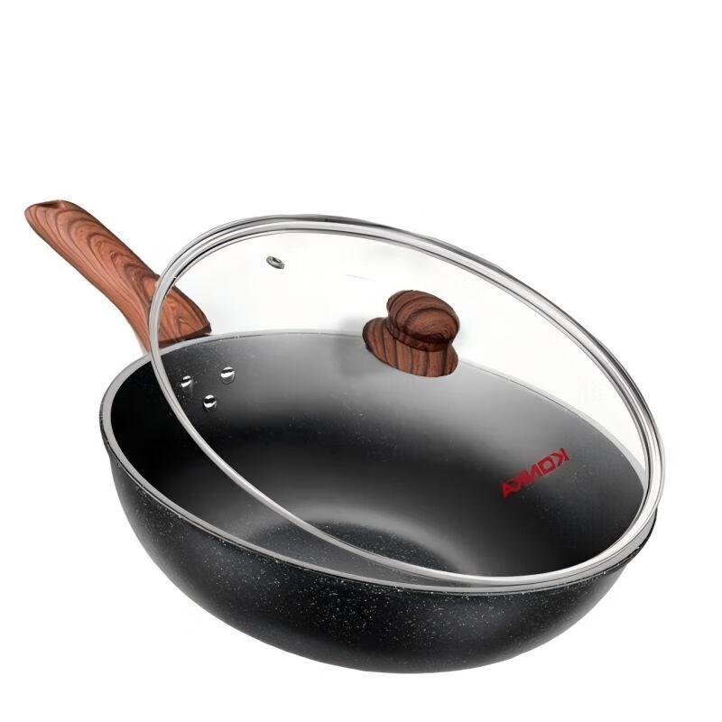 KONKA Maifan Stone Non-stick Wok with Glass Lid