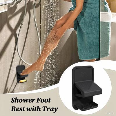 Shower Step For Shaving Legs Shower Shaver Foot Rest Shaving Stool No Drilling Wall Mount Step With Tray For Bathroom Tile