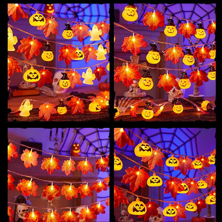 LED Maple Leaf Pumpkin Lantern Halloween Decorations for Window, Bar, Party Scene, and Atmosphere Lighting