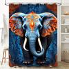Blue Floral Elephant Shower Curtain Decorative Blue Fabric Waterproof Bath Mat Set for Home Living Room Decoration