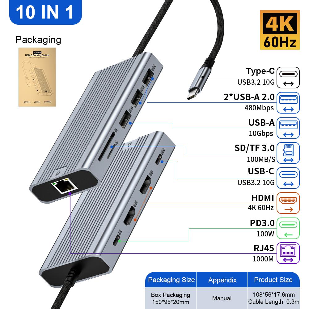 ULT-unite 10 in 1 Docking Station Triple Display USB Type c Hub with HDMI/DP/Type C/USB Options