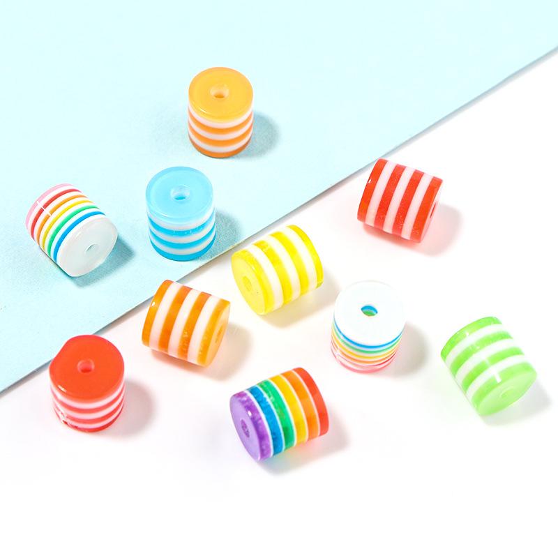 100pcs/Lot 8mm Resin Barrel Beads Rainbow Loose Space Beads For Jewelry Making Accessories DIY Bracelet Necklace Wholesale