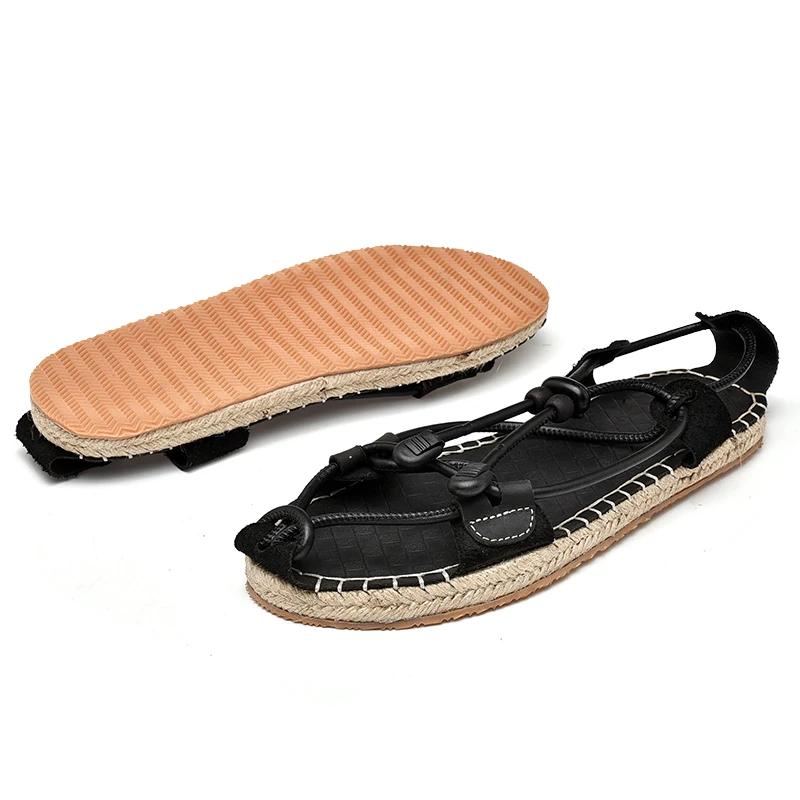2024 Style Retro Cowhide And Weaved Straw Sandals Men New Brand Summer Fashion Breathable Comfy Casual Leather Straw Slippers