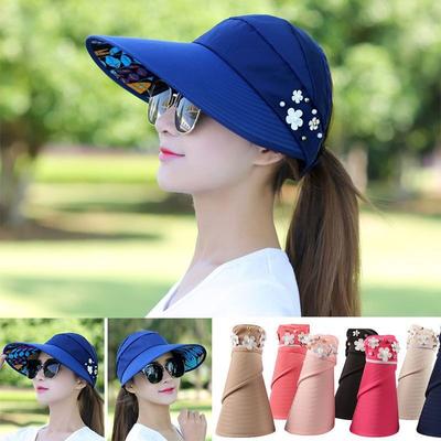 Sun Hat Summer Shade For Women Foldable Sun Protection Beach Large Brimmed Hat UV Protection Cycling Caps Empty Top