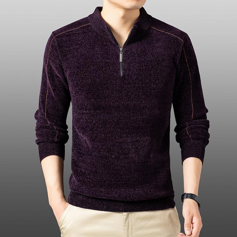 

Мужской бархатный шенилл мужской свитер зима новый мужской полумолния утолщенная теплая футболка однотонная рубашка XXL