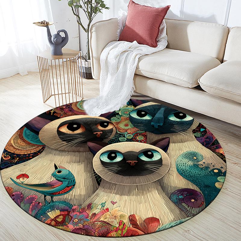 

Colorful Siamese Cat pattern round rug,Carpet Rug for Living Room Bedroom Playroom ,Non-slip Floor Mat,Holiday Gifts and Birthday Gifts. 80cmx80cm