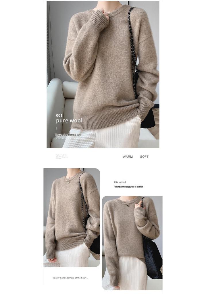 2023 Autumn/Winter Women's Drop Shoulder Pure Wool Knit Sweater - High-End, Loose, Lazy Style Inner Wear.